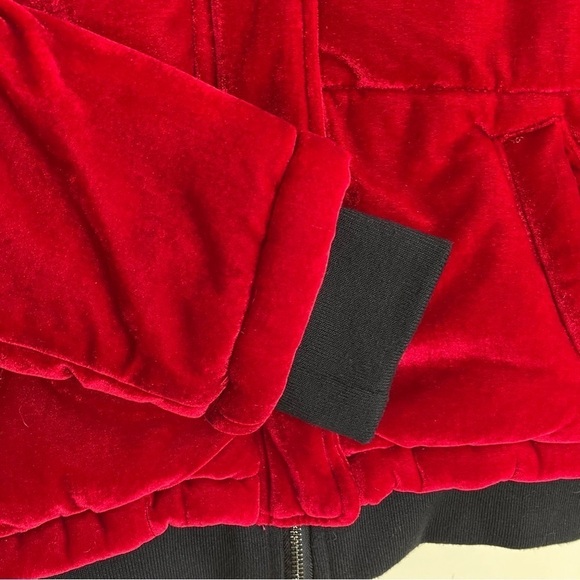 Me Jane Velvet Plush Bomber Puffer Jacket Zip Up Vibrant Cherry Red Cozy FLAWS S - Picture 10 of 16